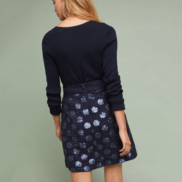Anthropologie Sequin Navy Dot Mini Skirt Eva Franco - Picture 4 of 4